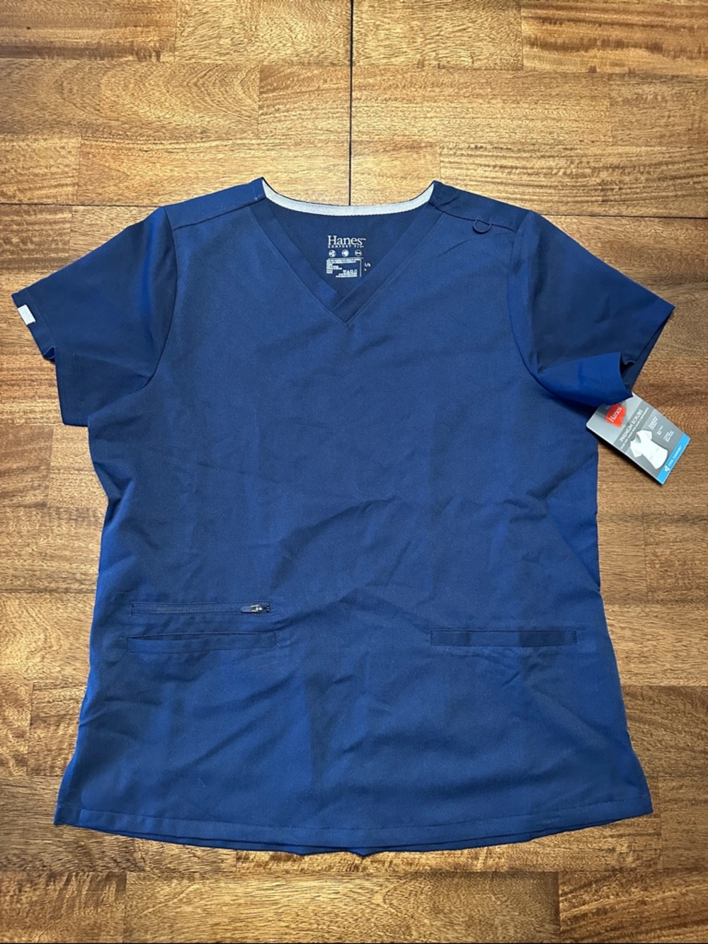 Hanes Navy Blue V-Neck Short Sleeve Women's Scrub Top